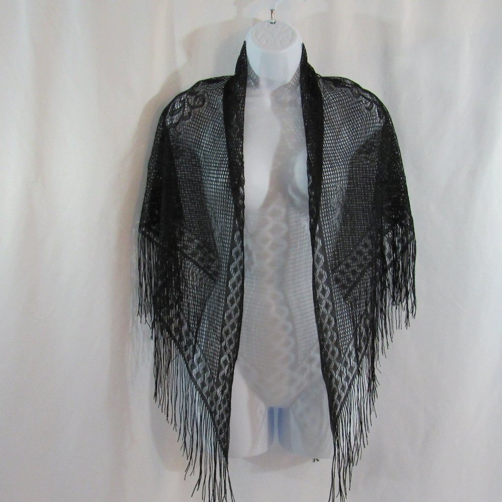 Women's black lace wrap with fringe